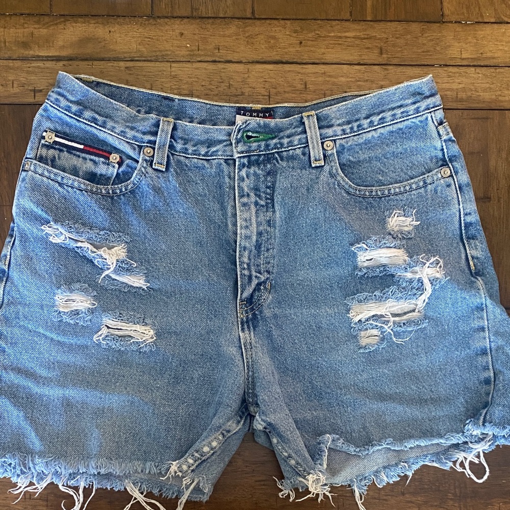 VINTAGE Tommy Hilfiger Distressed Light Blue Denim Shorts